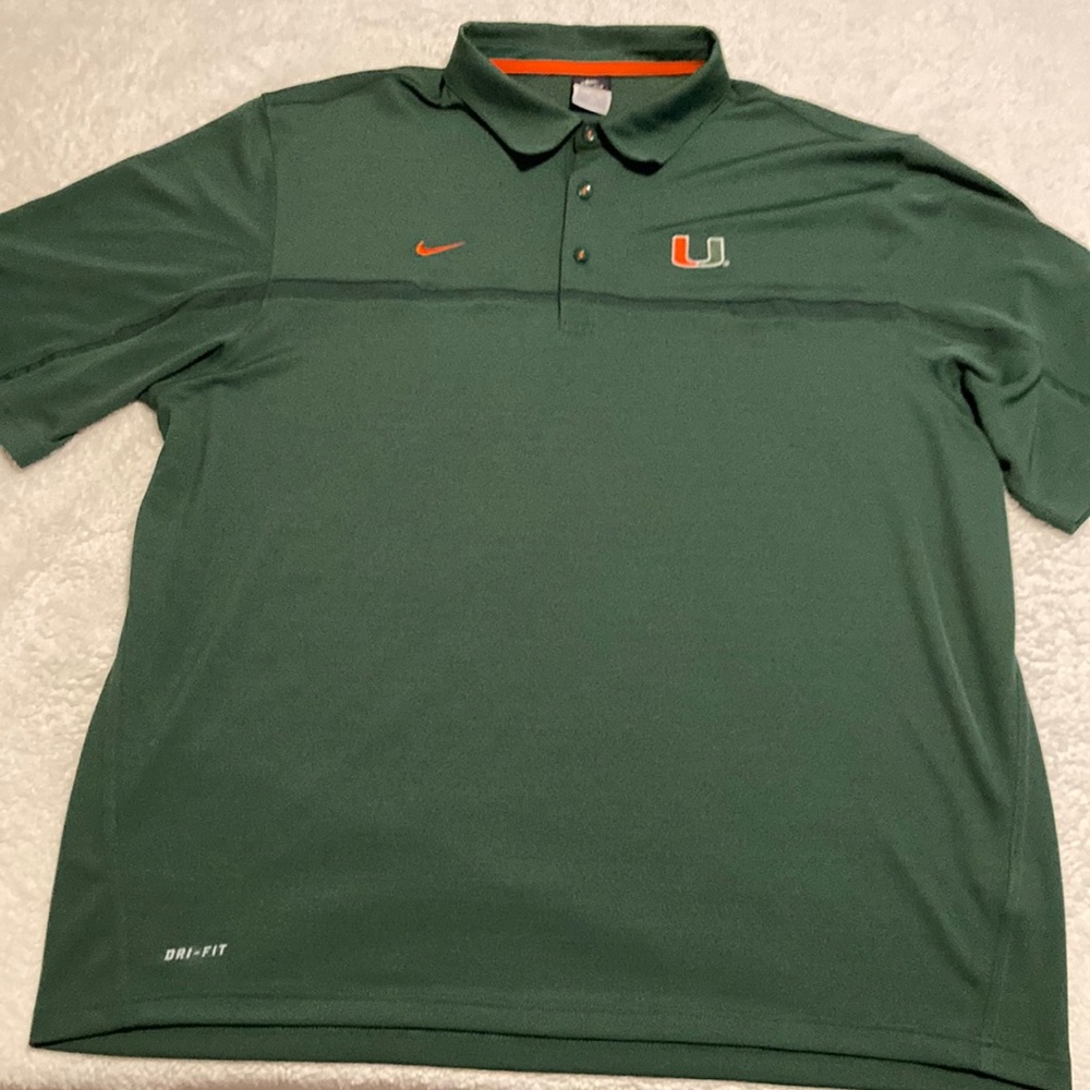 Nike Dri-Fit University of Miami Hurricanes green polyester polo shirt Size XXL